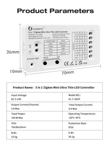 5-IN-1 Ultra Thin Zigbee & RF Smart LED Light Strip Controller and Dimmer - Pro