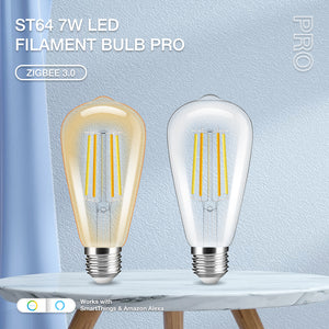 E27 7w LED Filament Bulb Warm and Cool White Amber Glass ST64